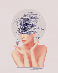 Abstract human brain, drawn style. Creative idea symbol, art design or collage. Mental Health concept