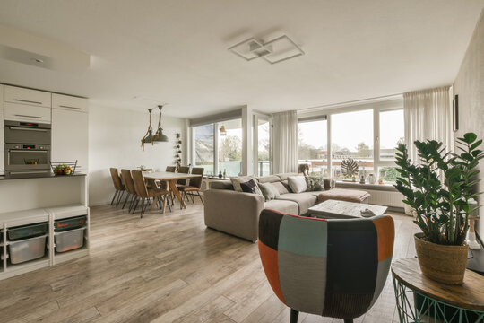 Living room with couch and dining furniture