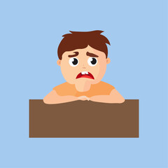 Hungry kid waiting for food Vector illustration