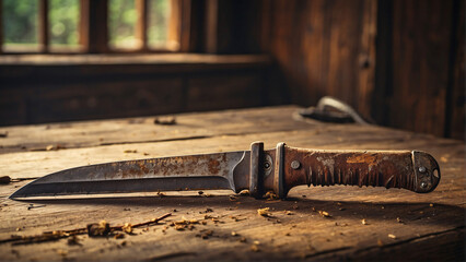 the knife is rusty and dirty - obrazy, fototapety, plakaty