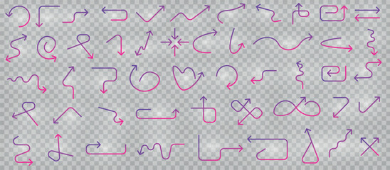 A collection of vector arrows that provide a clean and modern design. These arrows have a linear thin shape and can be used as web design elements, social network icons or graphic projects.