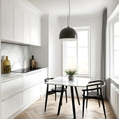 Fototapeta premium White and marble kitchen corner with table