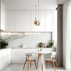 Fototapeta premium White and marble kitchen corner with table