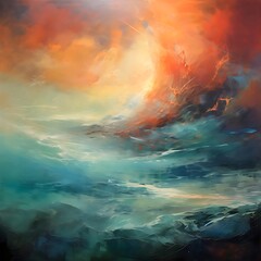 An abstract painting with sea, Colors of a storm of emotions - obrazy, fototapety, plakaty