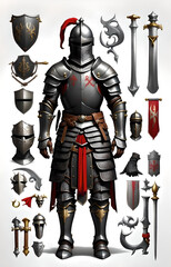 Fototapeta premium Black Armored Knight with Accessories