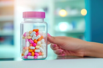 Soft Toned Hospital Scene: Hand Clutching Medicine Jar