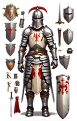 Naklejka premium Silver Armored Knight with Accessories