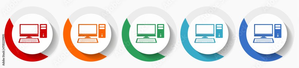 Fototapete Computer, desktop vector icon set, flat icons for logo design, webdesign and mobile applications, colorful round buttons