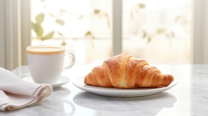 delicious french croisant served on a white plate