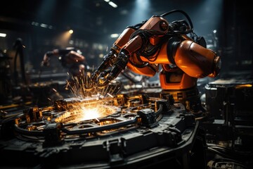 Precise robots welding parts for bodywork., generative IA
