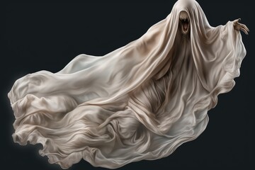 Ghost under white cloth with sharp teeth