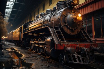 Fototapeta na wymiar Old train and rusty rails in the rail museum., generative IA