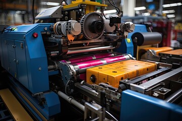 Industrial machines create custom packaging in graphics., generative IA