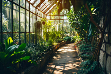 greenhouse and a plant in a botanical garden
