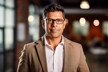 Obraz premium Man in glasses and business suit, a captivating business portrait. A stock photo capturing professionalism and executive presence