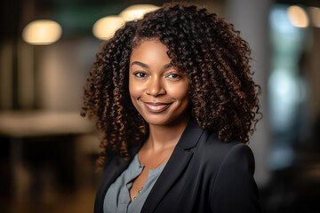 Business portrait of an African descent girl in a business suit. A stock photo capturing confidence and cultural diversity.