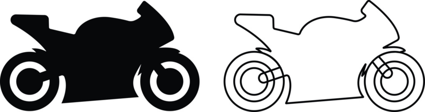 motorcycle and motorbike icon in flat, line set isolated on transparent background Side view all kind of motorcycle from moped, scooter, roadster, sports, cruiser, and chopper. vector for apps, web