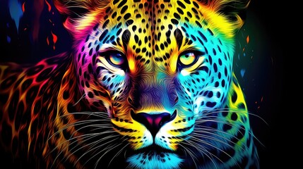Portrait of leopard. Colorful background. Vector illustration.