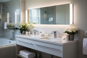 Contemporary bathroom interior with double vanity