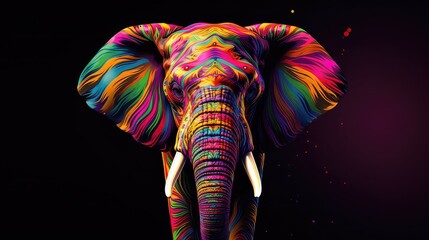 Obraz premium Elephant with colorful body art on black background.