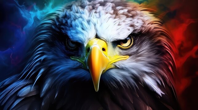 eagle head on color background, digital art painting, illustration.