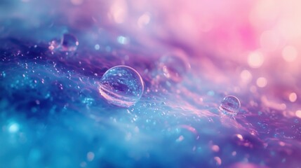 A close up of water droplets on a blue and purple background, AI - obrazy, fototapety, plakaty
