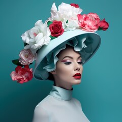 Elegant woman wearing a floral hat