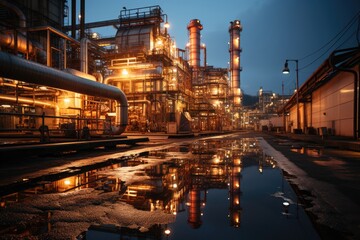 Fototapeta na wymiar Complex refinery transforming oil into various derived products., generative IA