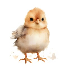 Small chick on white , watercolor illustration . AI generation