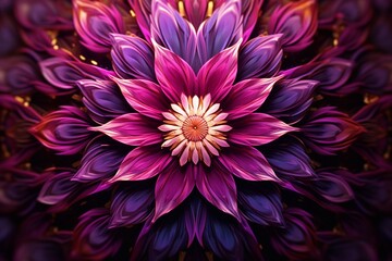 A kaleidoscopic 3D mosaic bursting with intricate colors and mesmerizing patterns against a deep magenta background. 8k,