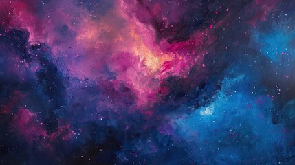 A deep, rich oil painting of a night sky, with a galaxy swirling in shades of pink, purple, and blue.  - obrazy, fototapety, plakaty