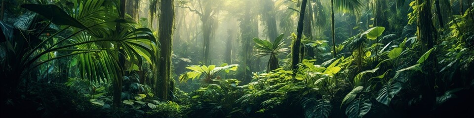 tropical forest with beautiful and vibrant green color in the leaves of its leafy trees