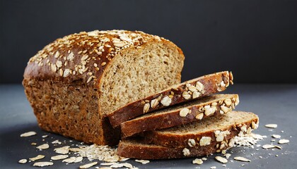 sliced whole grain bread with oat flakes wholemeal bread - obrazy, fototapety, plakaty