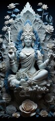 Fototapeta premium White and blue sculpture of a Hindu goddess