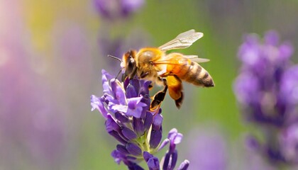 the bee apis mellifera collects nectar from lavender banner photo