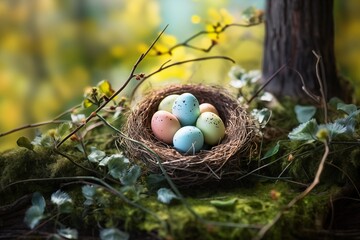 Obraz premium nest with eggs in forest