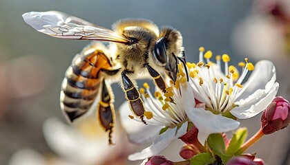a bee collects honey from a flower