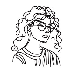 silhouette of a curly girl in one line. one line illustration