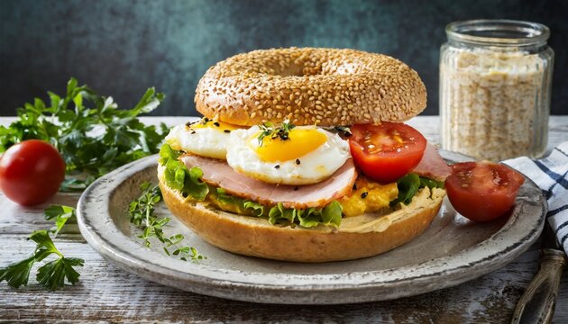 hearty breakfast sandwich on a bagel