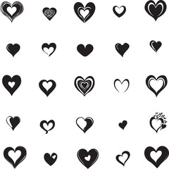 Doodle of heart for valentine's day. Sketch of heart icon symbol graphic set. Heart element vector