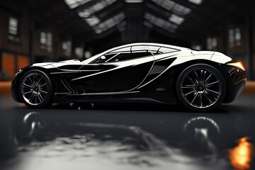 Sleek Elegance in Motion Black Luxury Sports Car, Side View with Reflective Beauty and Ample Copy Space for Versatile Use. created with Generative AI