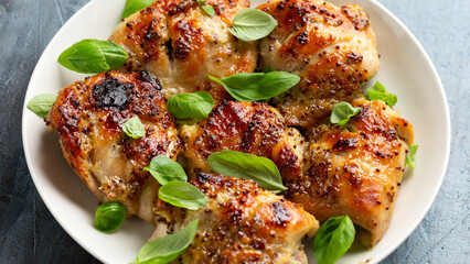 Baked Honey mustard chicken thighs with herbs