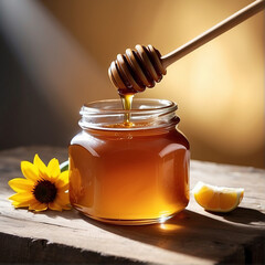 jar of honey and flowers