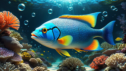 3d rendered illustration of colorful fish. underwater life, aquarium