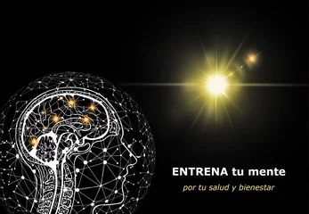 Foto op Canvas Cerebro, neuronas, red neuronal, persona, fondo negro, frase motivadora, mente, salud, bienestar © Maika