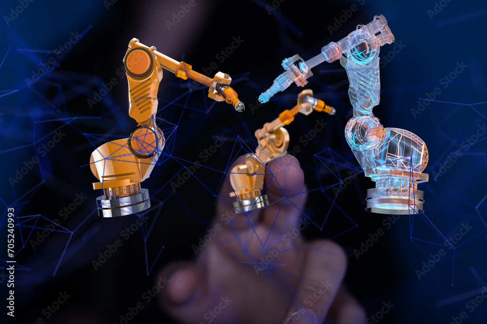 Poster Neural network 3D illustration. Big data and cybersecurity - neural network exposure digital