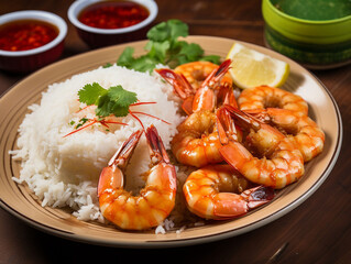 A shrimp dish served with a side of white rice. keto diet