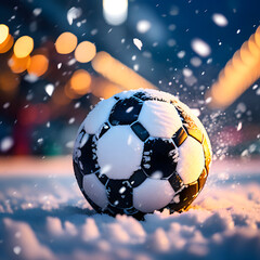 Fototapeta premium Snow Fall In Football Stadium.