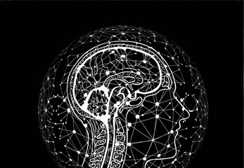 Cerebro, neuronas, red neuronal, persona, fondo negro, mente