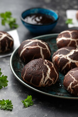 Mushroom steamed buns with vegetables and hoisin sauce